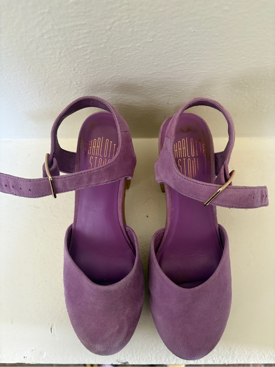 Charlotte Stone Shoes - Charlotte Stone Maud Lilac Suede Block-Heel Ankle-Strap Pumps